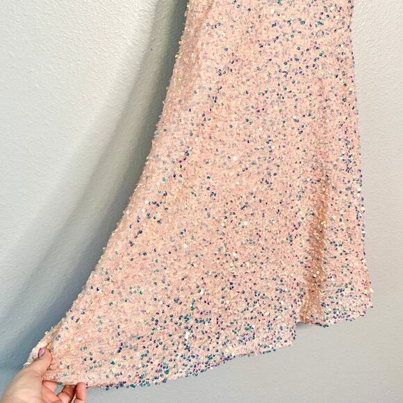 Miss Ord Sequin & Gem Blush Tulle Plunge Neckline Mini Dress Women’s Size Small - Picture 3 of 13